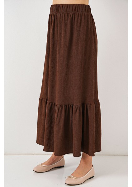 Kadın BDART Esnek Bel ile Dokulu Uzun Triko Etek Kahverengi fiyatları
