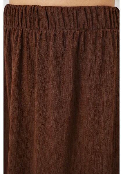 Kadın BDART Esnek Bel ile Dokulu Uzun Triko Etek Kahverengi