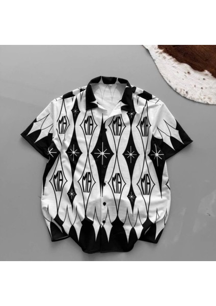 Iki Iplik Kumaş Baskılı Gömlek Beyaz