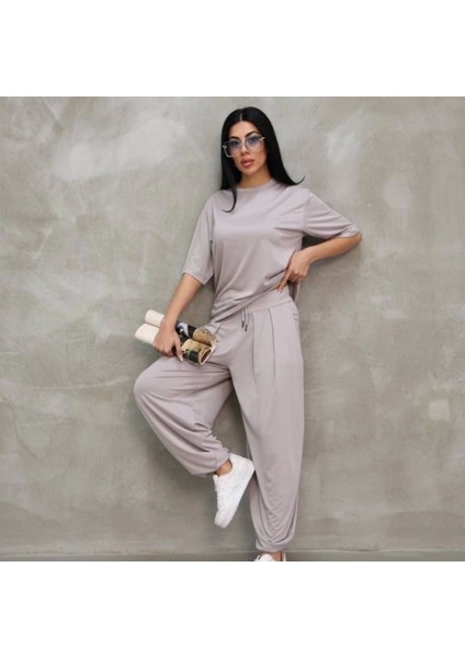 Osy Odal Yumuşak Dokulu Kumaş Oversize Bisiklet Yaka Tshirt Jogger Eşofman Altı Eşofman Takımı Gri modelleri