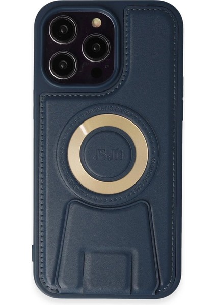 Newface iPhone 14 Pro Kılıf Merkür Magneticsafe Standlı Kapak - Lacivert