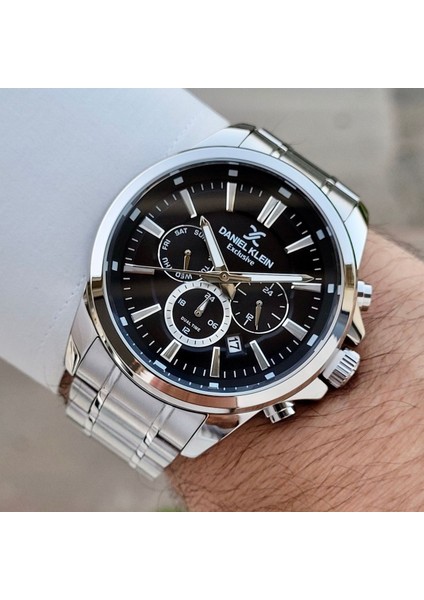 DK.1.10867.2 Siyah Gümüş Çift Kilitli Fonksiyonlu Çelik Kordonlu Erkek Kol Saati modelleri