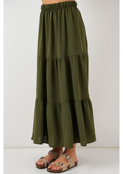 Kadın BDART Dokulu Maxi Etek Haki Yeşil