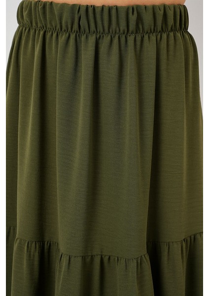 Kadın BDART Dokulu Maxi Etek Haki Yeşil