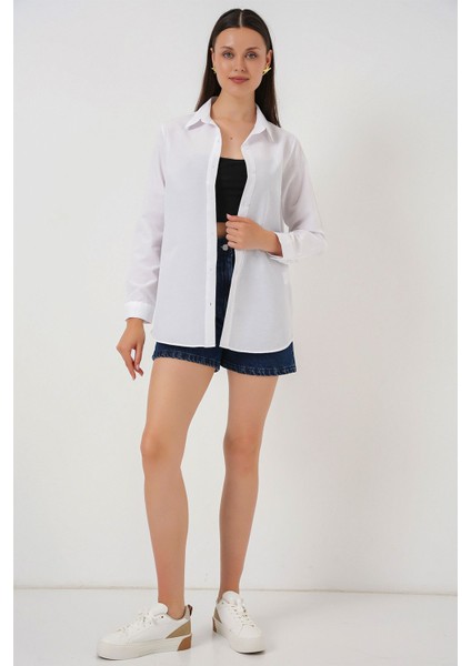 Kadın BDART Düğme Kapamalı Kapitone Poplin Gömlek Beyaz fiyatları