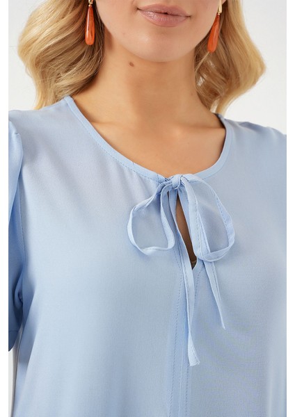 Kadın BDART Kemerli, Düğme Detaylı, Kısa Kollu Mini Elbise Maya Mavisi indirimleri