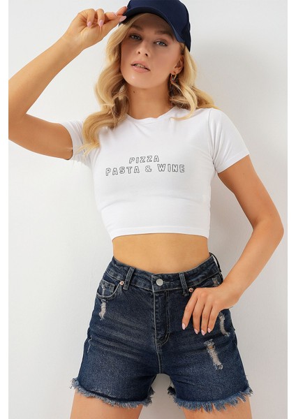 Kadın BDART Yüksek Bel Yırtık Kot Şort Lacivert