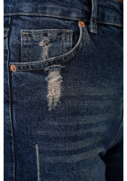 Kadın BDART Yüksek Bel Yırtık Kot Şort Lacivert