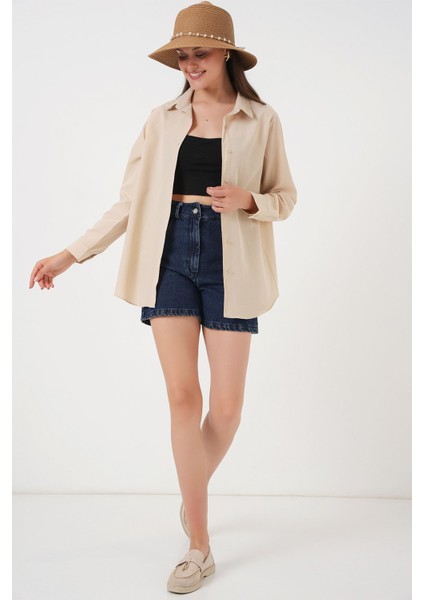 Kadın BDART Düğme Kapamalı Kapitone Poplin Gömlek Natural modelleri