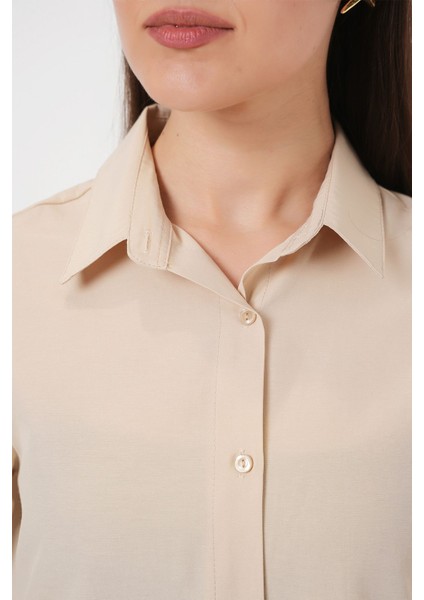 Kadın BDART Düğme Kapamalı Kapitone Poplin Gömlek Natural