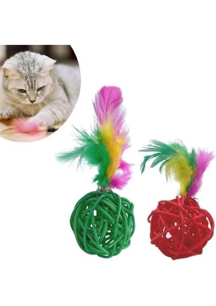 ® 2li Rattan Renkli Peluş Tüy Kedi Köpek Oyuncak Yakalama Çiğneme Çıngıraklı Top Oyuncağı fiyatları