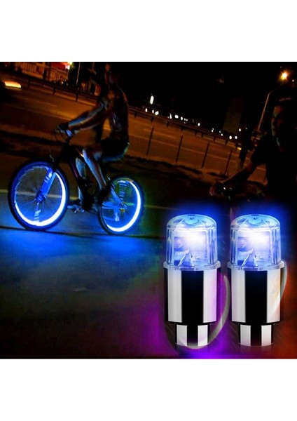 ® Araç ve Bisiklet Için 2 Li Mavi LED Hava Valfi Işık Kapakları-Gece Parlayan Lastik Lambası Sibop Kapağı