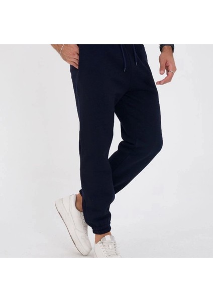 Unisex Kışlık Üç Iplik Astikli Eşofman Pantolon Acivert