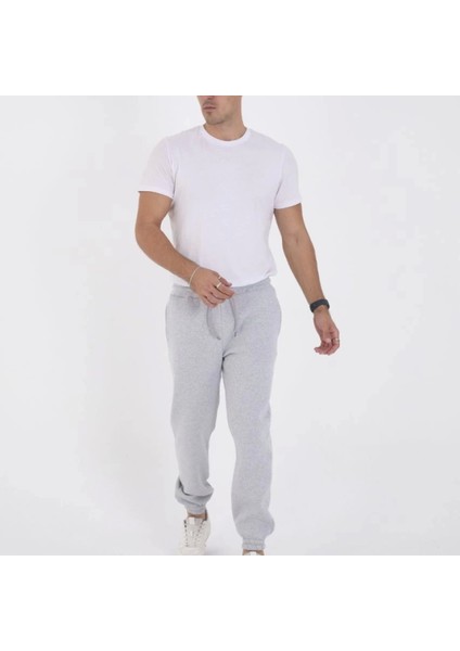 Unisex Kışlık Üç Iplik Astikli Eşofman Pantolon Gri