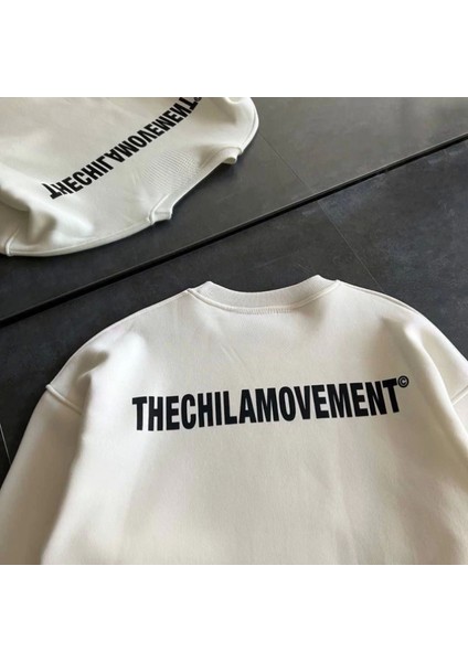 Kışlık Bisiklet Yaka Oversize Baskılı Weathirt Beyaz