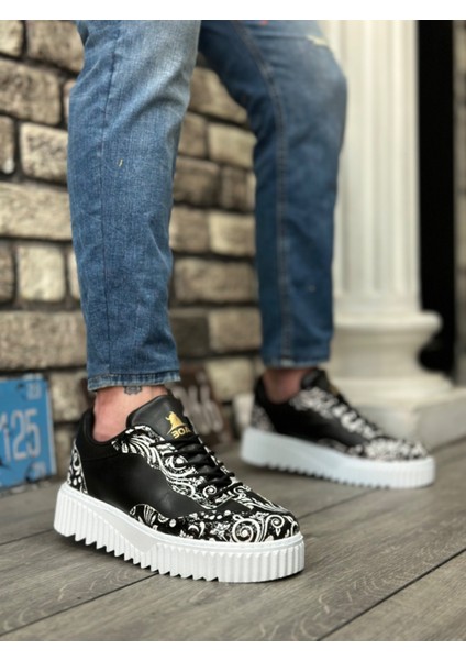 ET0802 Gotik Desenli Siyah Beyaz Yüksek Taban Erkek Günlük Ayakkabı fiyatları