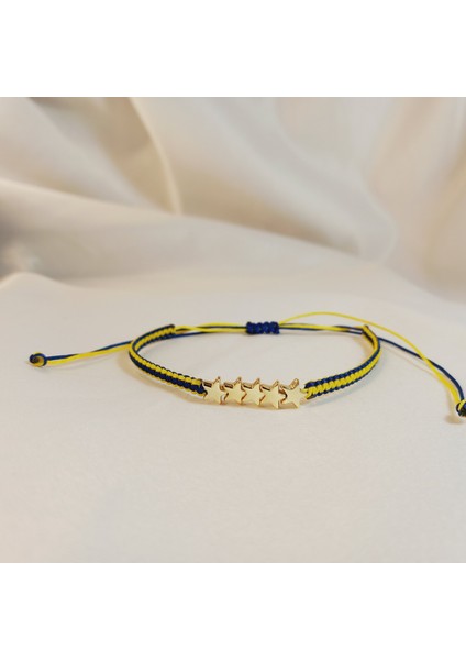Fenerbahçe 5 Yıldız Altın Kaplama Taraftar Örgü Makrome Bileklik, Unisex Ayarlanabilir Sarı Lacivert Bileklik, Makrome Bileklik, Taraftar Bileklik, Maç Aksesuarı, Fenerbahçe Bileklik