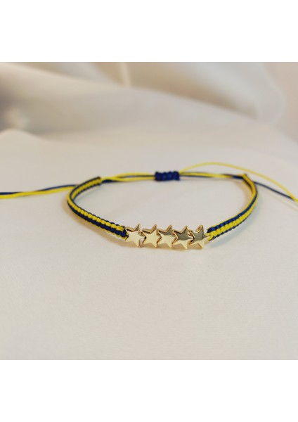 Fenerbahçe 5 Yıldız Altın Kaplama Taraftar Örgü Makrome Bileklik, Unisex Ayarlanabilir Sarı Lacivert Bileklik, Makrome Bileklik, Taraftar Bileklik, Maç Aksesuarı, Fenerbahçe Bileklik modelleri
