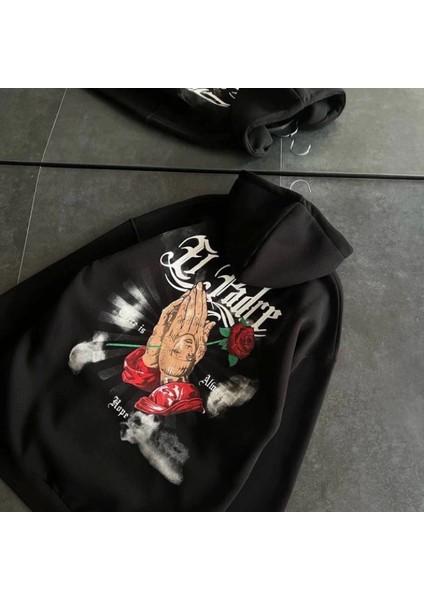 Üç Iplik Penye Uzun Kol Kapşonlu Baskılı Weathirt Iyah