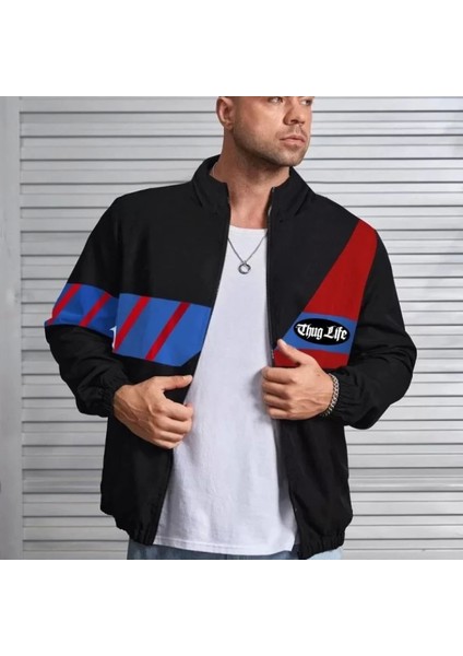 Unisex Uzun Koll Fermuarlı Baskılı Rüzgarlik Iyah