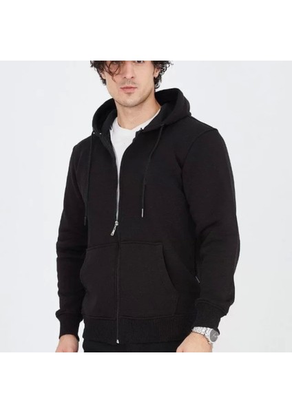 Erkek Kapüşonlu Düz Fermuarlı Hırka Iyah fiyatları