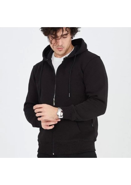 Erkek Kapüşonlu Düz Fermuarlı Hırka Iyah modelleri