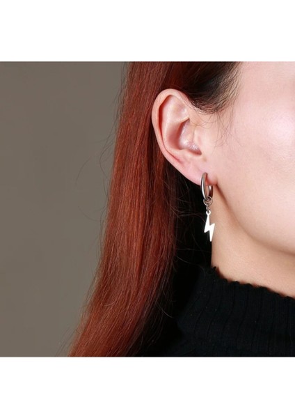 Delikli Trend Şimşek Model Sallantılı Erkek/kadın Çelik Gri Küpe 1 Adet modelleri