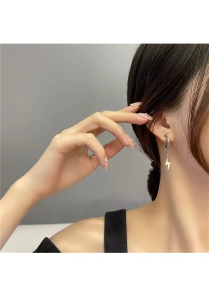 Delikli Trend Şimşek Model Sallantılı Erkek/kadın Çelik Gri Küpe 1 Adet fırsatları
