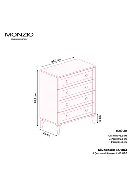 Silva&karin 4 Çekmeceli Şifonyer Tamamı Mdf (Antrasit) modelleri