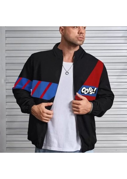 Unisex Uzun Koll Fermuarlı Baskılı Rüzgarlik Iyah