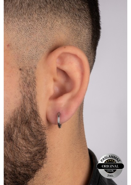 Delikli Trend Orta Boy Halka Küpe Erkek/kadın Unisex Çelik Gri Küpe 2 Adet fiyatları