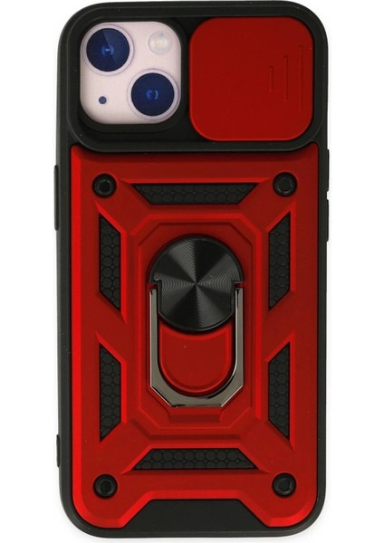 Newface iPhone 14 Kılıf Pars Lens Yüzüklü Silikon - Kırmızı