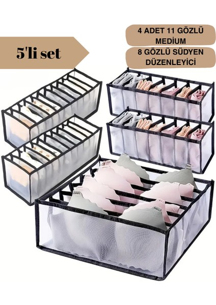 5 Li Set / 4 Adet 11 Gözlü Medium Çekmece Içi Organizer + 8 Gözlü Südyen Düzenleyici fiyatları