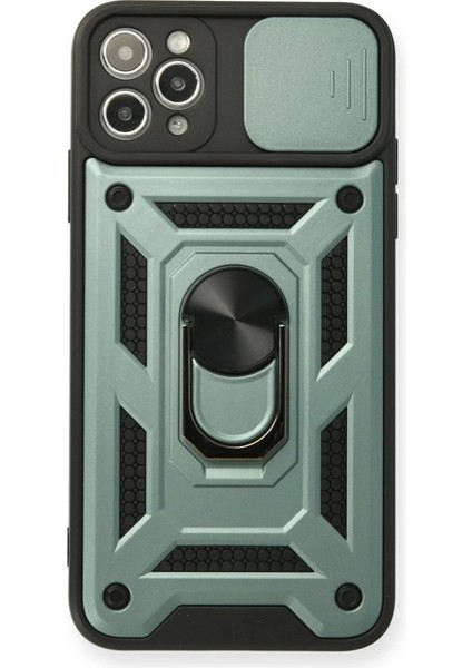 Newface iPhone 11 Pro Max Kılıf Pars Lens Yüzüklü Silikon - Yeşil