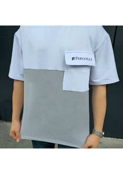 Unisex Torba Cep Detaylı Parçalı Thirt Gri