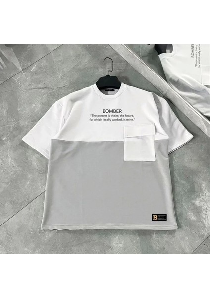 Unisex Torba Cep Detaylı Parçalı Thirt Gri