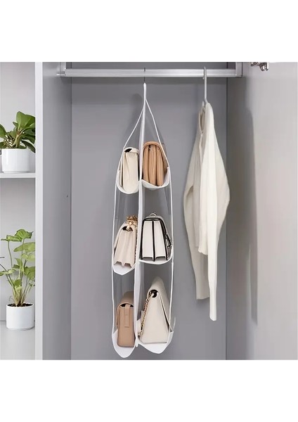 Beyaz 6'lı Dolap Içi Askılı Çanta Düzenleyici - Çanta ve Ayakkabı Organizer - 6 Gözlü Çanta Askısı fiyatları