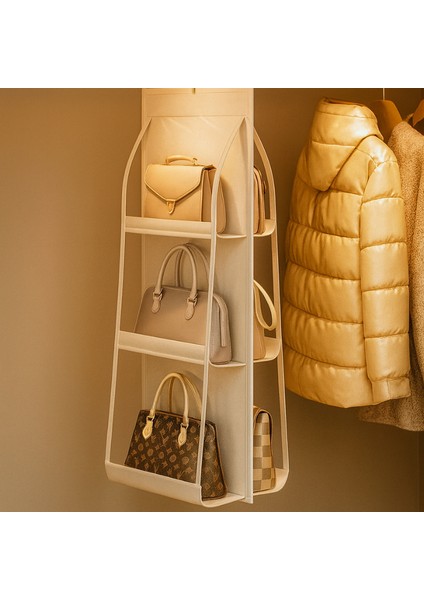 Beyaz 6'lı Dolap Içi Askılı Çanta Düzenleyici - Çanta ve Ayakkabı Organizer - 6 Gözlü Çanta Askısı fırsatları