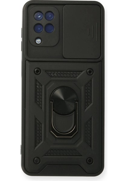 Newface Samsung Galaxy A12 Kılıf Pars Lens Yüzüklü Silikon - Siyah