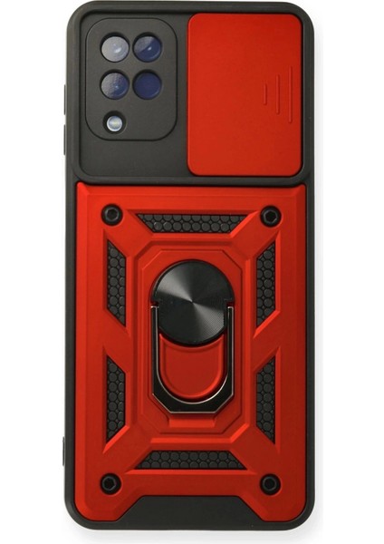 Newface Samsung Galaxy A12 Kılıf Pars Lens Yüzüklü Silikon - Kırmızı