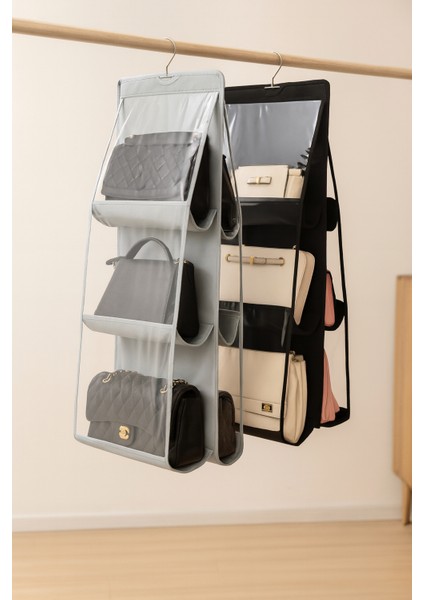 Gri 6'lı Dolap Içi Askılı Çanta Düzenleyici - Çanta ve Ayakkabı Organizer - 6 Gözlü Çanta Askısı fiyatları