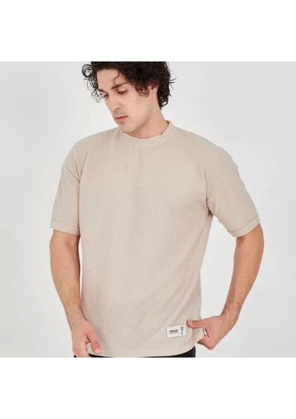 Unisex Waffle Kumaş Rahat Kol Thirt Bej fiyatları
