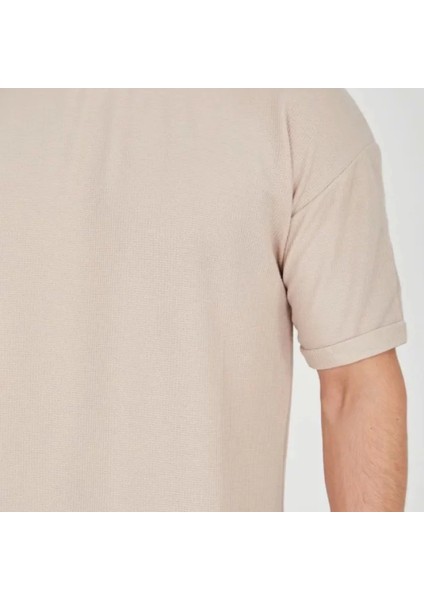 Unisex Waffle Kumaş Rahat Kol Thirt Bej modelleri