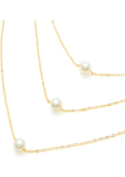 Altın Renk Üç Katmanlı Üç Incili Kolye fiyatları