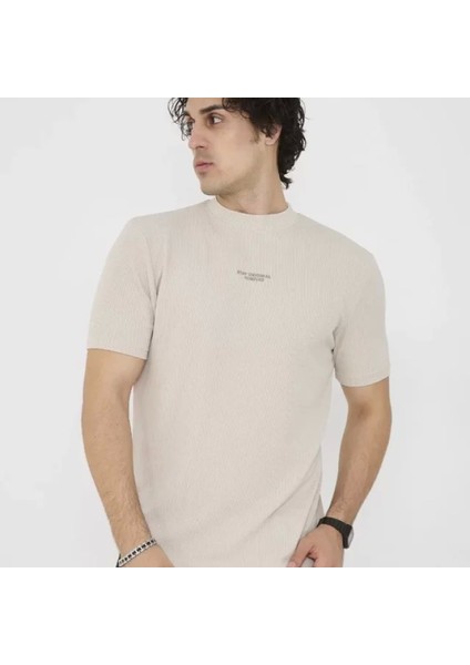 Unisex Bisiklet Yaka Lim Fit Thirt Bej modelleri