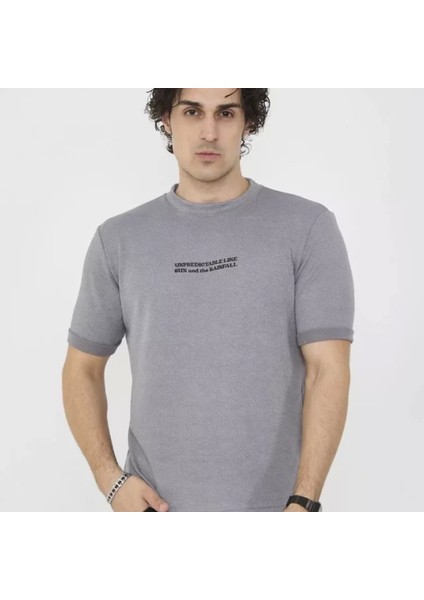 Unisex Bisiklet Yaka Lim Fit Thirt Gri