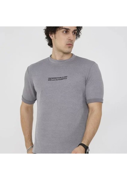 Unisex Bisiklet Yaka Lim Fit Thirt Gri modelleri