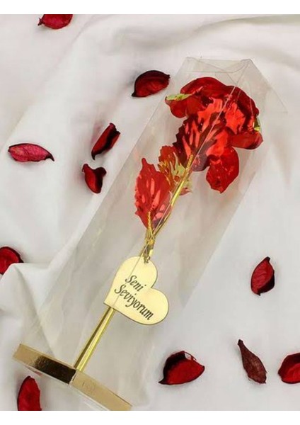 Işıltılı Cam Gül – Seni Seviyorum Yazılı Özel Hediye (Sonsuzluk Gülü) fiyatları