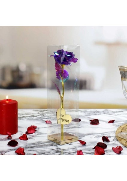 Işıltılı Cam Gül – Seni Seviyorum Yazılı Özel Hediye (Sonsuzluk Gülü) modelleri