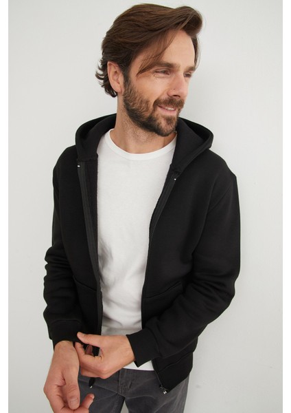 3 Iplik Fermuarlı Kanguru Cepli Sweatshirt